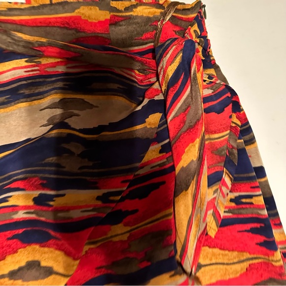 Jones New York Silk Vintage Red Yellow Southwestern Aztec Faux Wrap Maxi Shirt - Picture 7 of 15